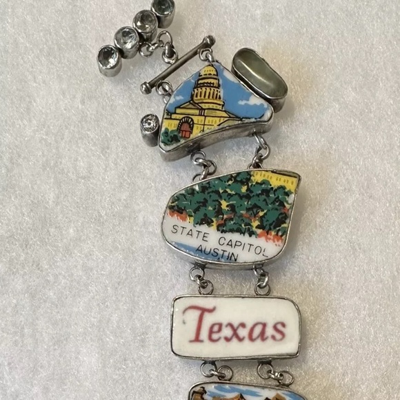 TEXAS SOUVENIR PLATE THEMED ARTISAN STERLING LINK W/TOPAZ ACCENTS BRACELET 8-9” - Picture 3 of 11